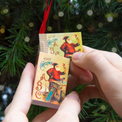 Christmas Decoration Matchbox - vintage poetry book